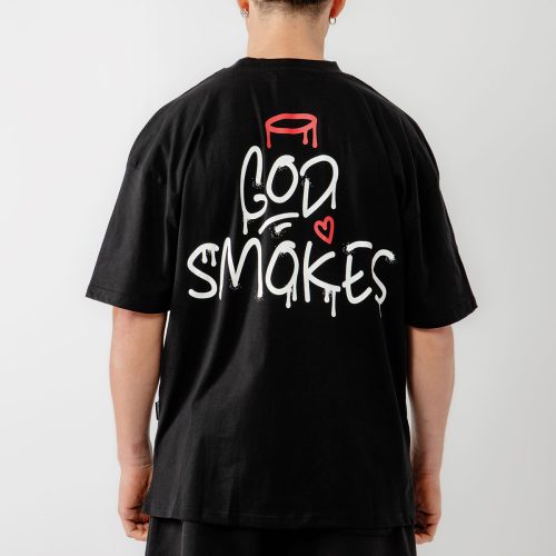 Bee Unusual " God smokes " Oversized T-shirt Black
