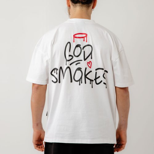Bee Unusual " God smokes " Oversized T-shirt White