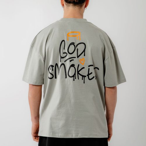 Bee Unusual " God smokes " Oversized T-shirt Neutral Grey
